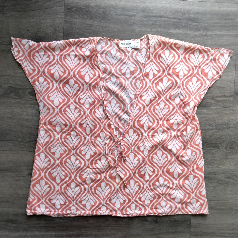 Millenium Deep v-Neck Floral Print 100% Cotton Swim Cover Up Women's Size 1X